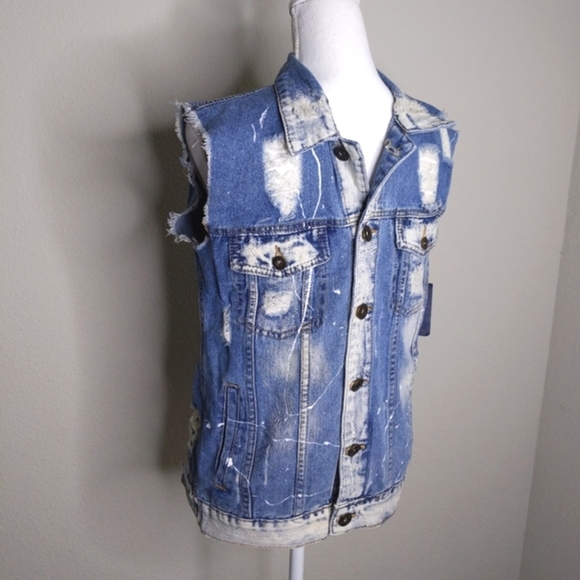 Brooklyn Cloth Distressed Denim Vest Jacket Grunge - Picture 9 of 9